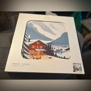 Simons Maison Alpine Chalet Winter Placemats – Set of 4 • NWT • Cork Backed